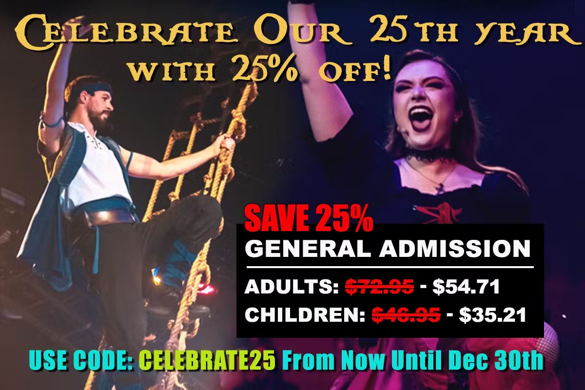 25% Off - Pirates Dinner Adventure - Orlando Florida